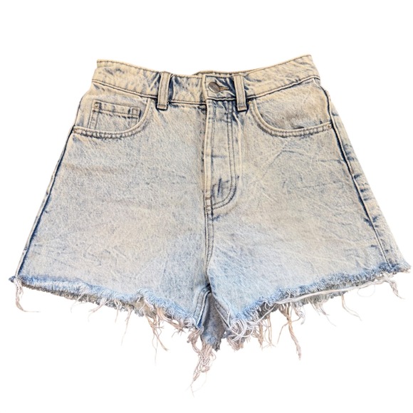 Zara Pants - Zara Womens High Rise Acid Wash Denim Cutoff Shorts Light Blue Size 2 Button Fly